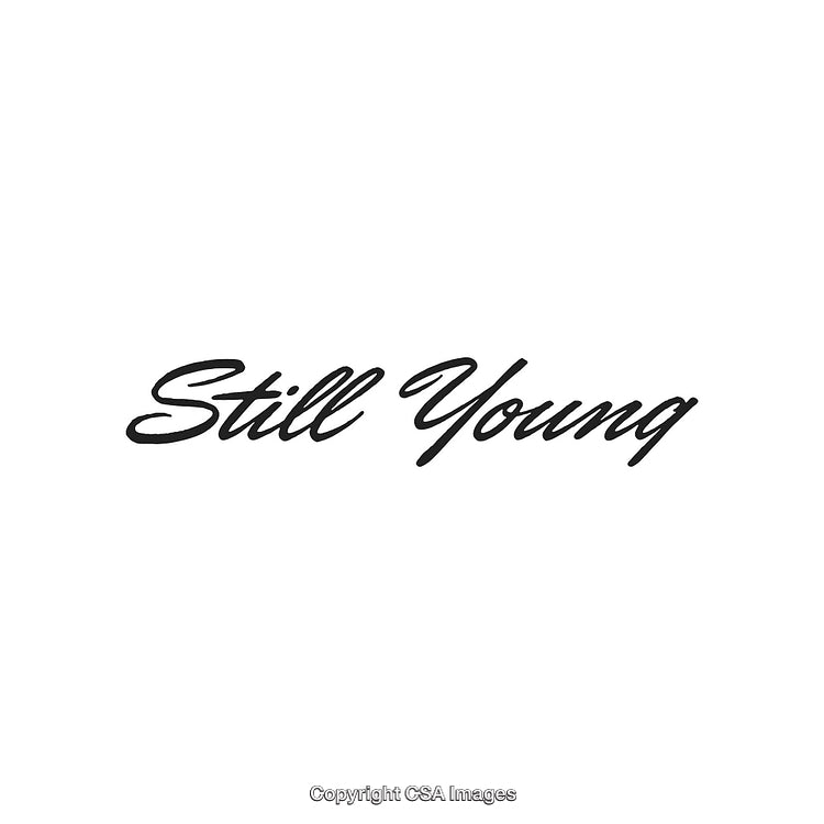 Elegant Handwritten Calligraphy Text 'Still Young' on White Background