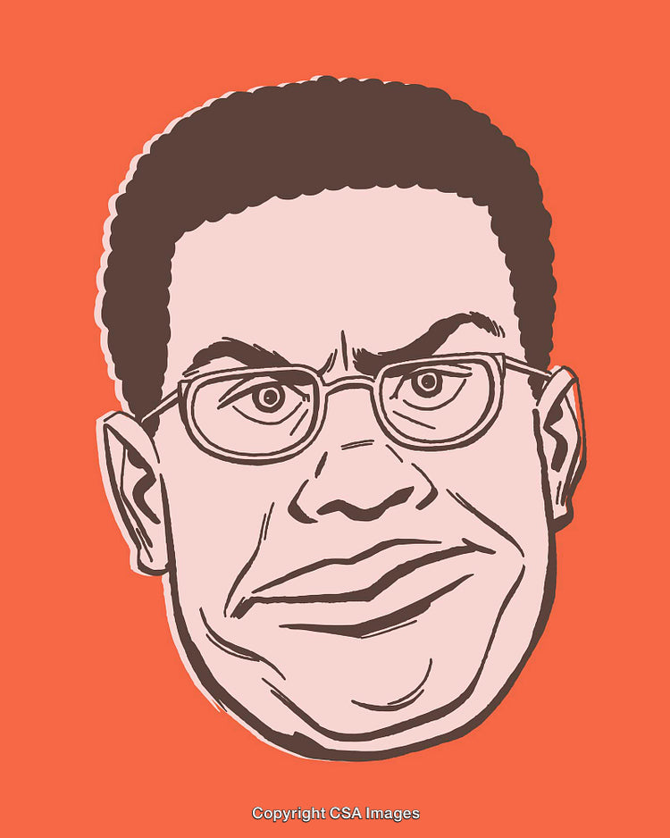 Stylized Color Line Art Illustration of a Man Wearing Glasses on Orange Background