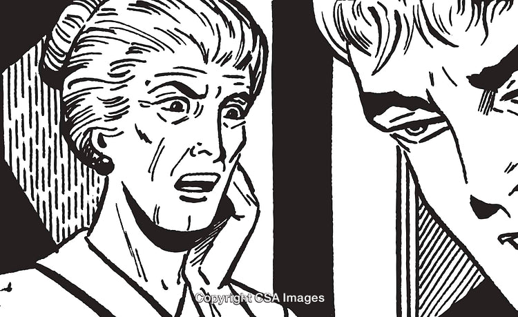 Black and White Illustration of Surprised Characters in a Retro Style
