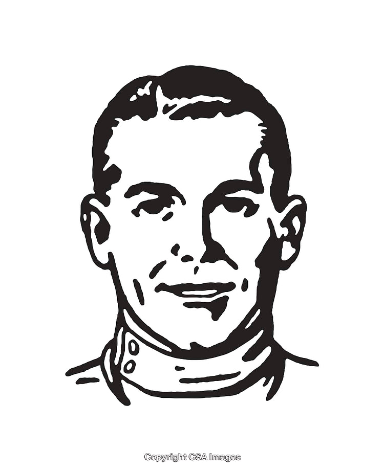 Black and White Line Art of a Man's Face in Outline Style