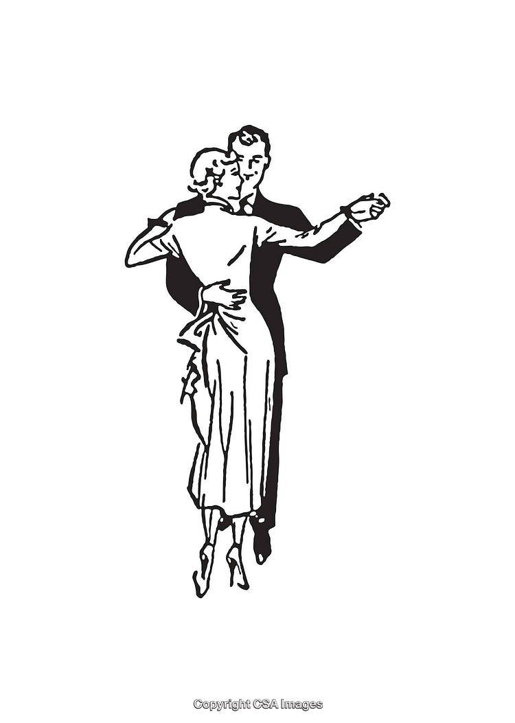 Vintage Black And White Illustration of a Couple Dancing Gracefully