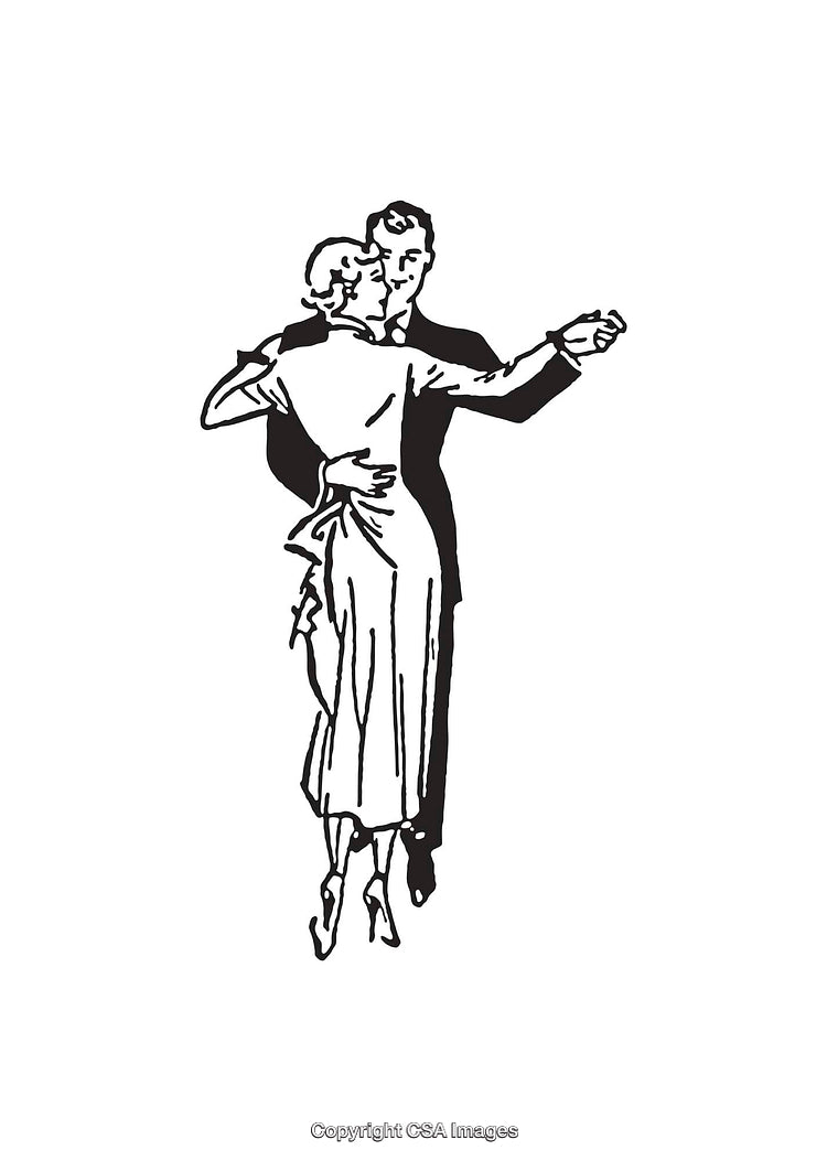 Vintage Black And White Illustration of a Couple Dancing Gracefully