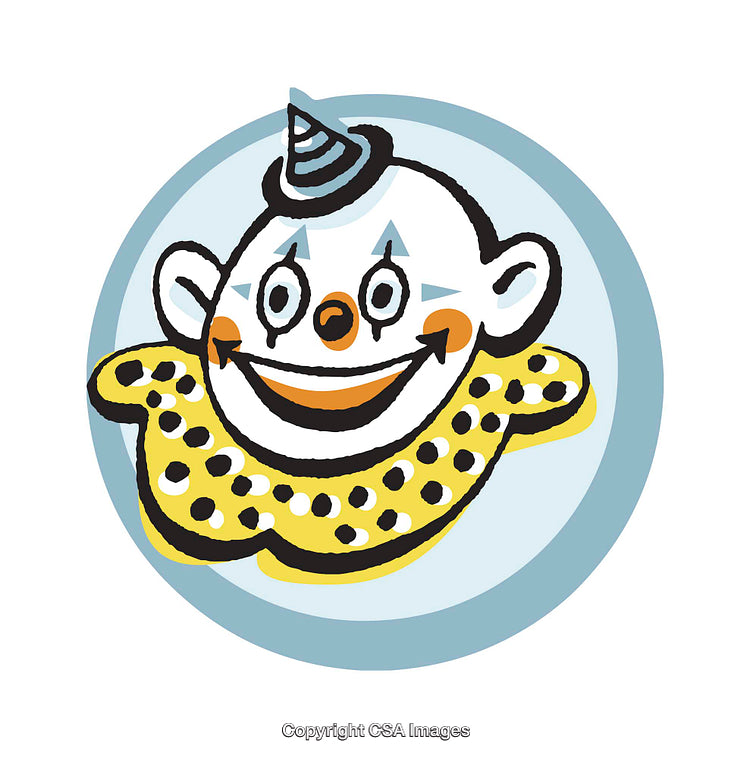 Vintage Clown Illustration with Colorful Details and Playful Expression