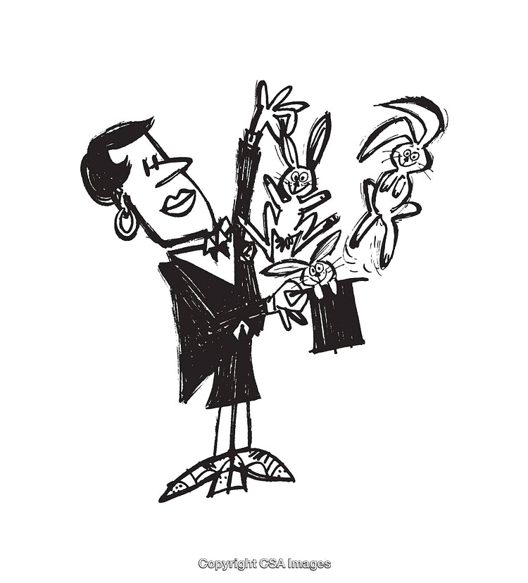 Magician Performing Trick with Multiple Rabbits Appearing from a Hat