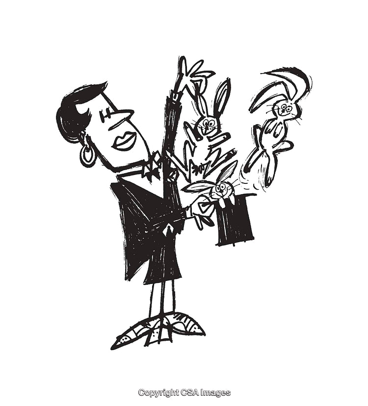 Magician Performing Trick with Multiple Rabbits Appearing from a Hat