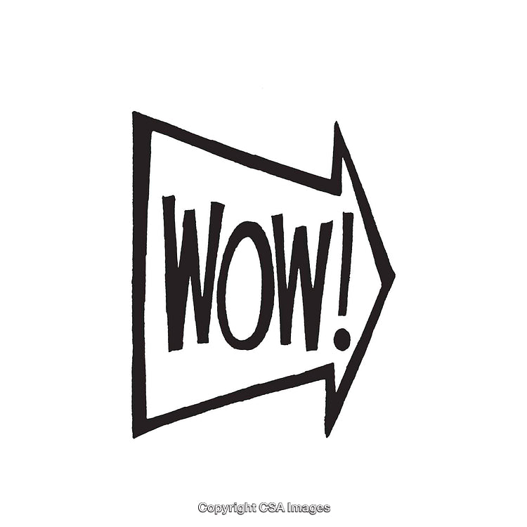 Bold Hand-Drawn Wow Symbol in Black and White Arrow Design