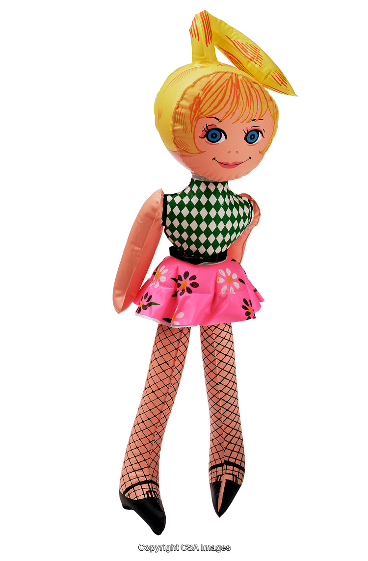 Colorful Inflatable Toy Doll with Decorative Fishnet Stockings and Skirt