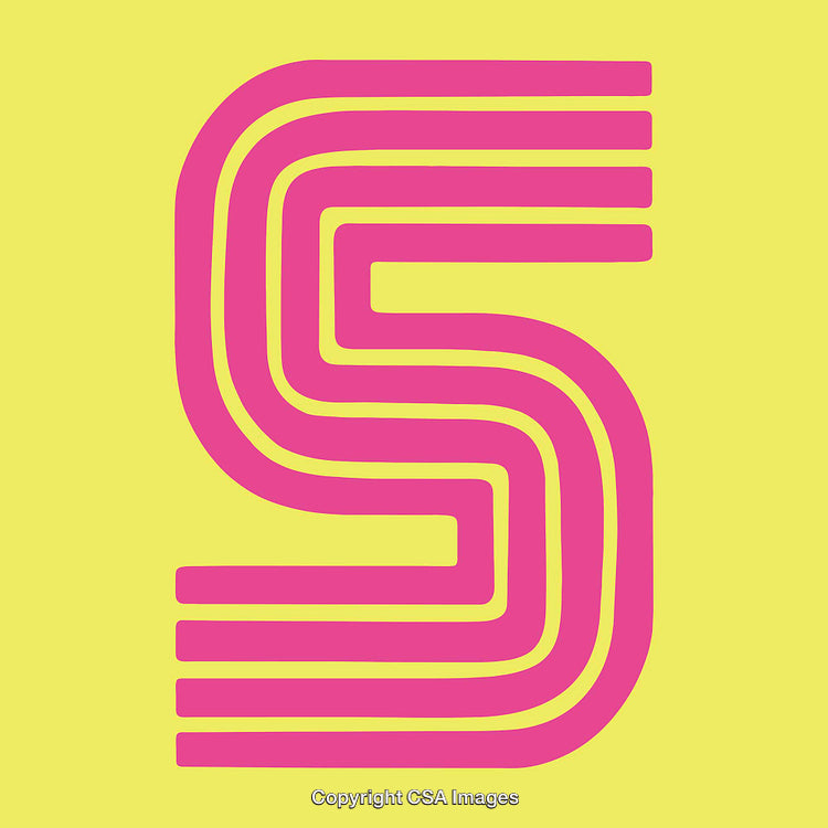 Stylized Pink Letter S on Bright Yellow Background Displaying Minimalist Art