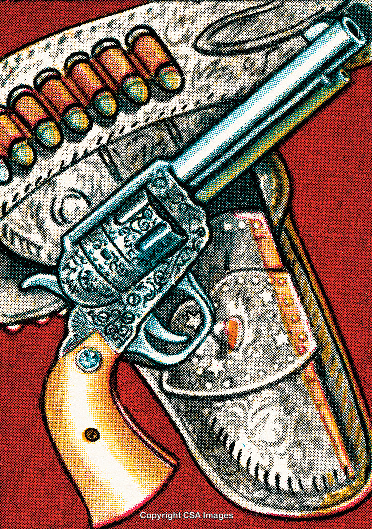 Vintage Revolver with Ornate Holster and Ammunition on Display