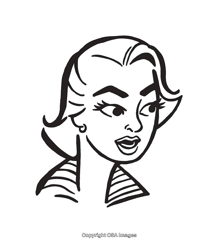 Retro Black and White Line Art Illustration of a Woman's Portrait
