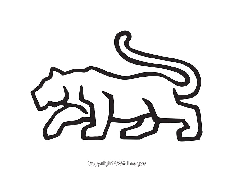Black and White Line Art Illustration of a Panther Silhouette