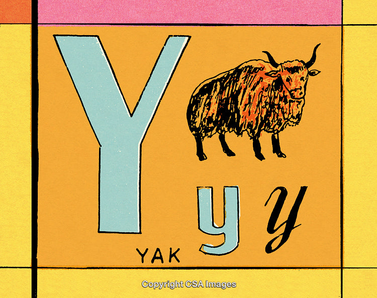 Illustration of Letter Y Featuring Yak Animal on Colorful Background