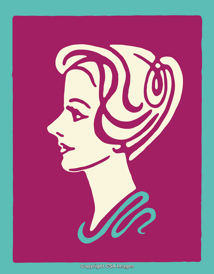 Colorful Retro Style Line Art Portrait Illustration of a Woman's Profile