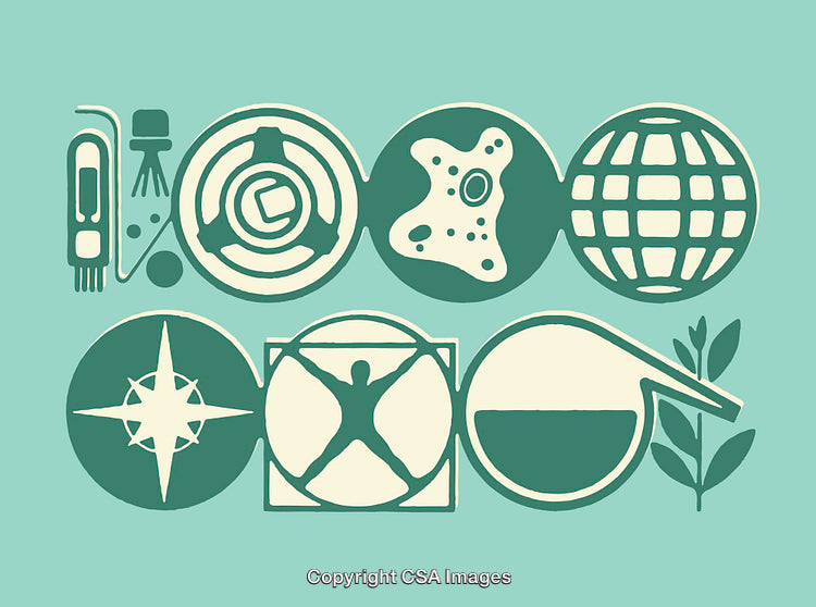 Colorful Line Art Illustrations Representing Science, Nature, and Exploration Concepts
