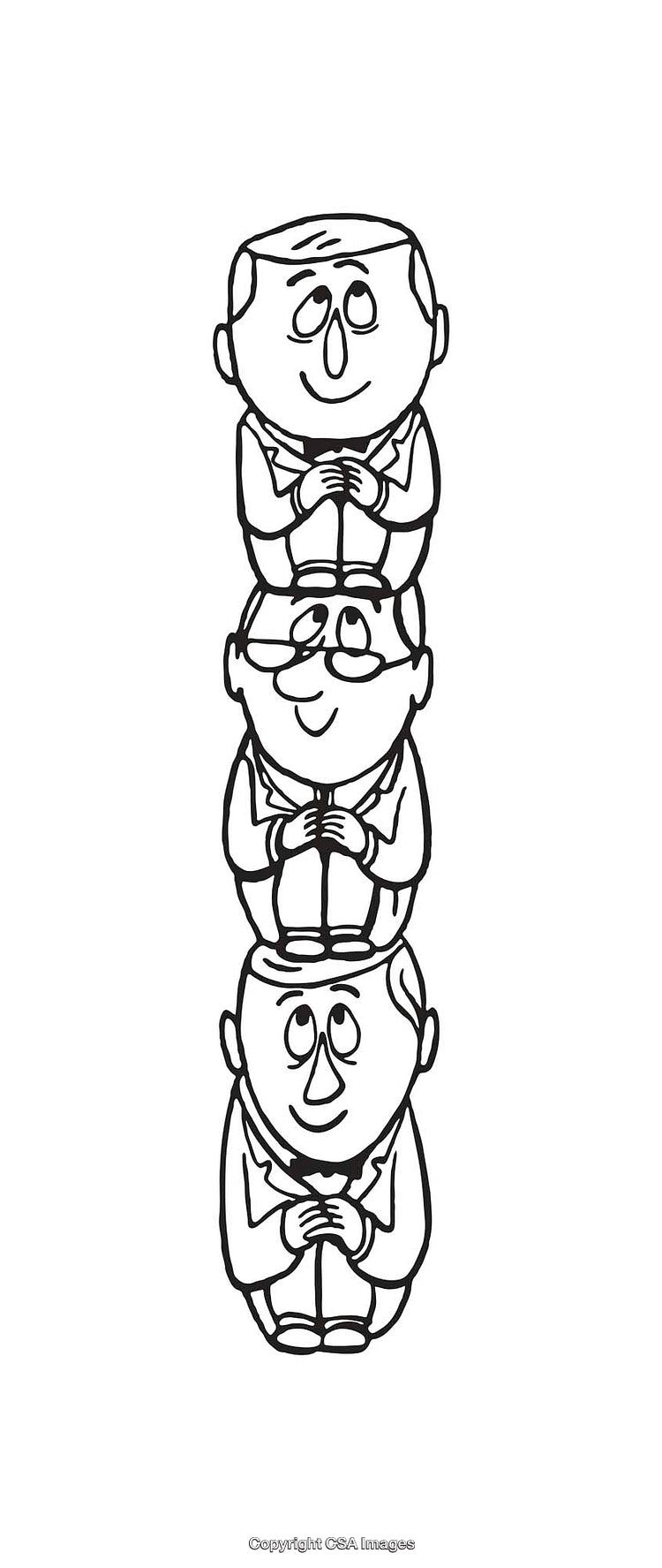 Stacked Cartoon Figures in Black and White Line Art Illustration