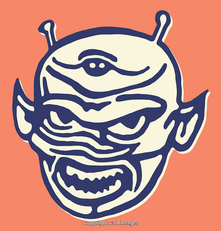 Colorful Cartoon Style Alien Head Illustration with Abstract Features