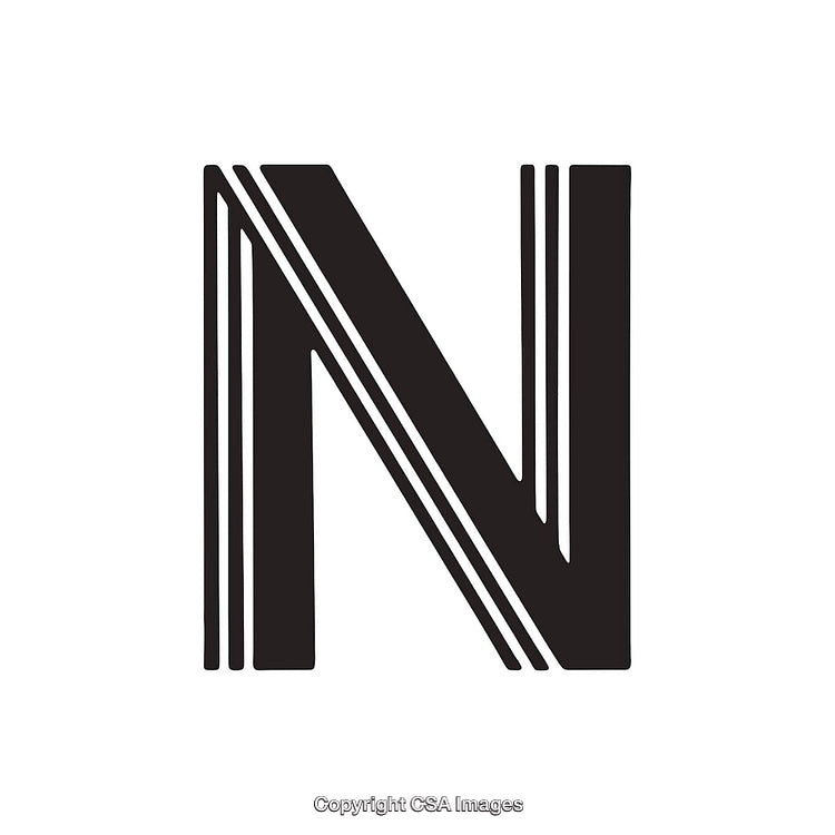 Stylized Serif Letter N with Bold Iconic Design on White Background