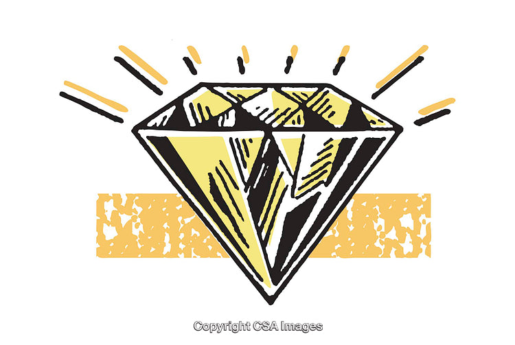 Colorful Illustrated Diamond with Radiating Highlights on a Textured Background