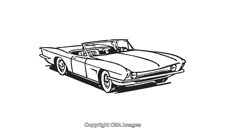 Black and White Sketch of a Classic Convertible Car Illustration