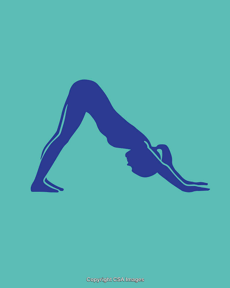 Blue Silhouette of Yoga Pose on Light Teal Background