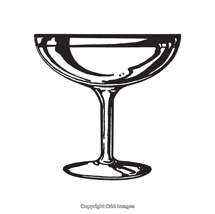 Vintage Black and White Coupe Glass Line Art Illustration