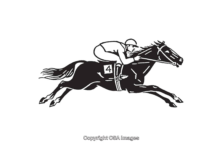 Black and White Line Art Illustration of Horse Racing Sport