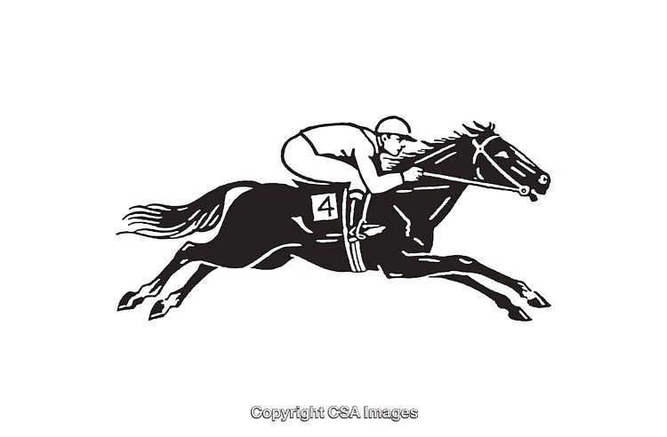 Black and White Line Art Illustration of Horse Racing Sport