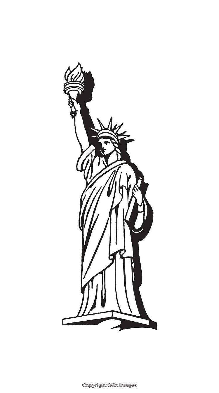Black and White Line Art Depicting the Statue of Liberty Icon
