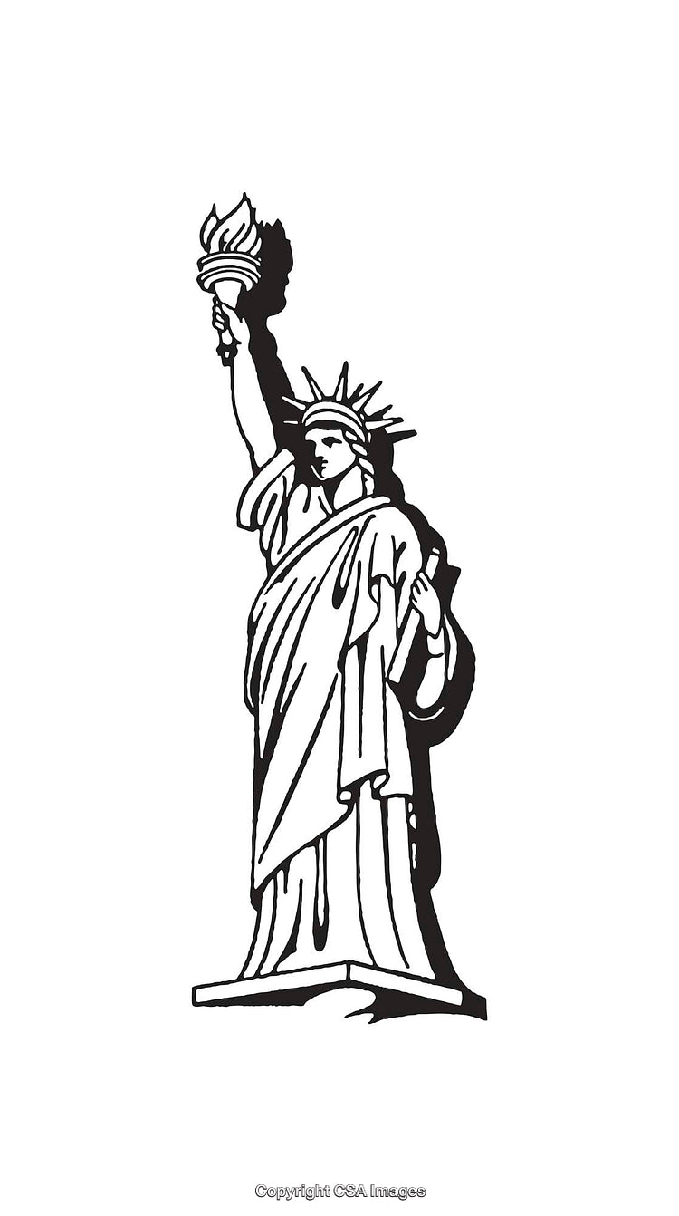 Black and White Line Art Depicting the Statue of Liberty Icon