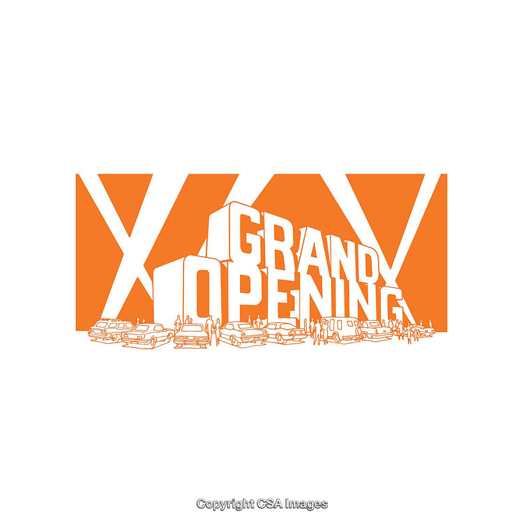 Illustrated Grand Opening Concept with Cars and Abstract Background