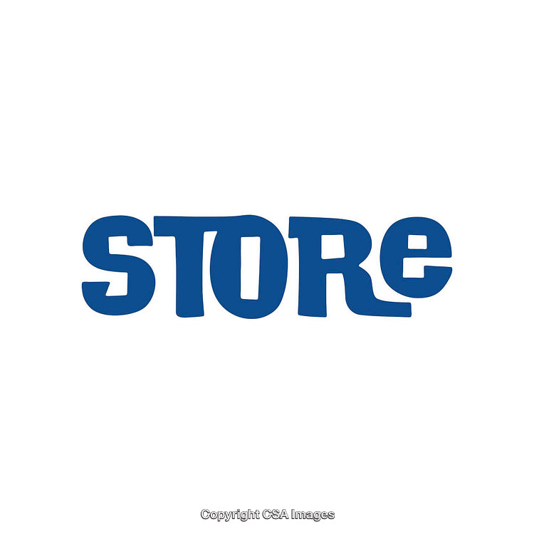Blue Text Reading Store with Artistic Font on White Background