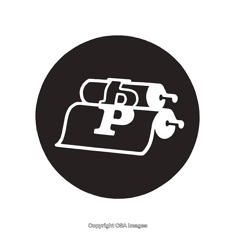 Black and White Printing Press Icon in Circular Background