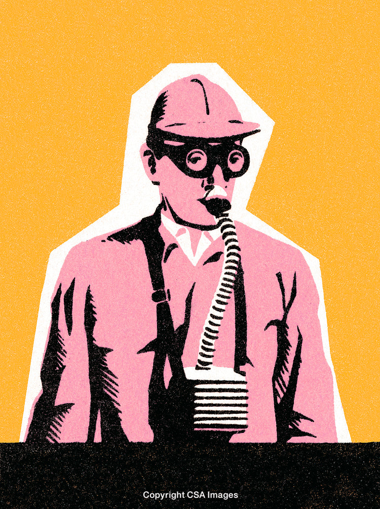 Retro Styled Illustration of Person Wearing Equipment on Yellow Background