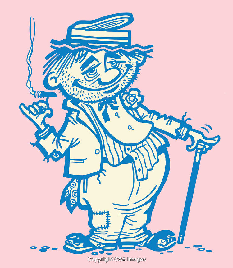 Cartoon Gentleman with Cane in Colorful Vintage Line Art Style