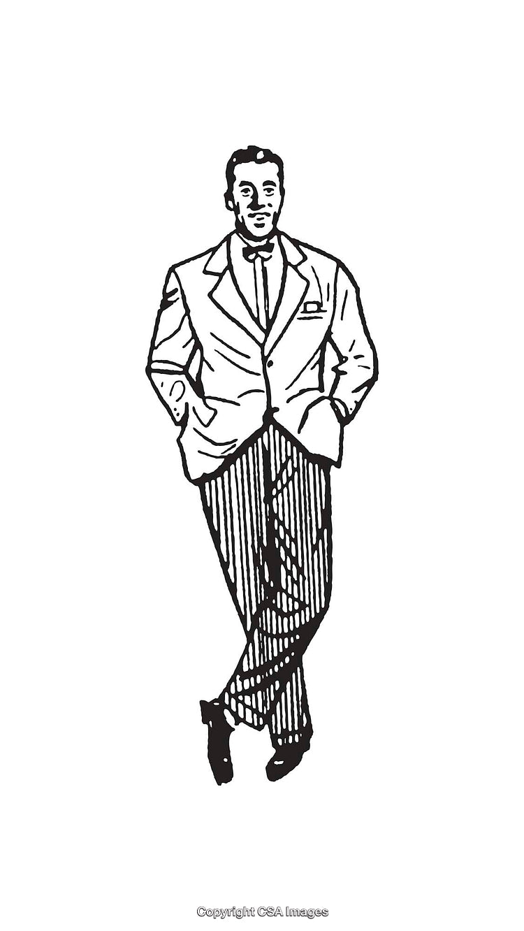 Black and White Illustration of Stylish Man in Formal Attire