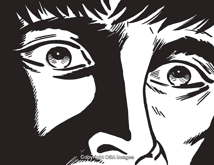 Illustration of Wide Eyes Expressing Shock in Black and White Style