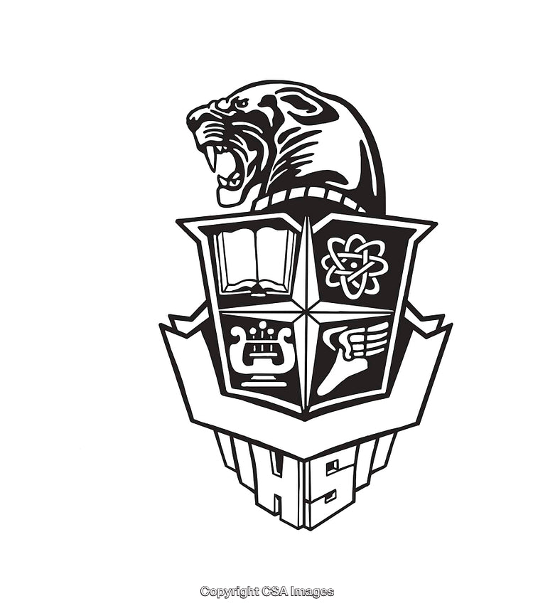Black and White Line Art Illustration of a Panther and Shield Symbol