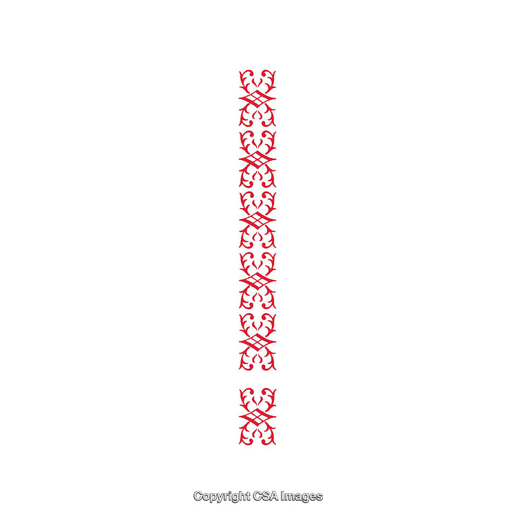 Red Ornate Vertical Decorative Pattern Isolated on a White Background