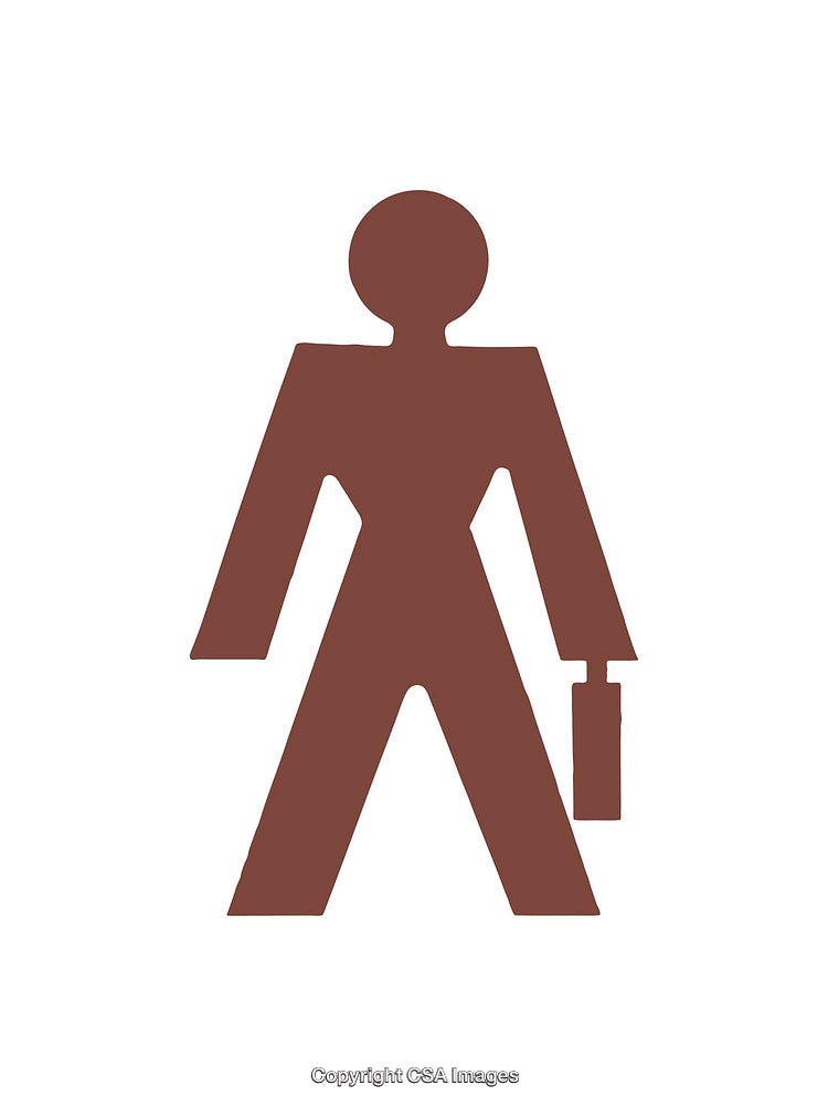 Brown Minimalist Human Figure Icon Holding a Briefcase on a White Background