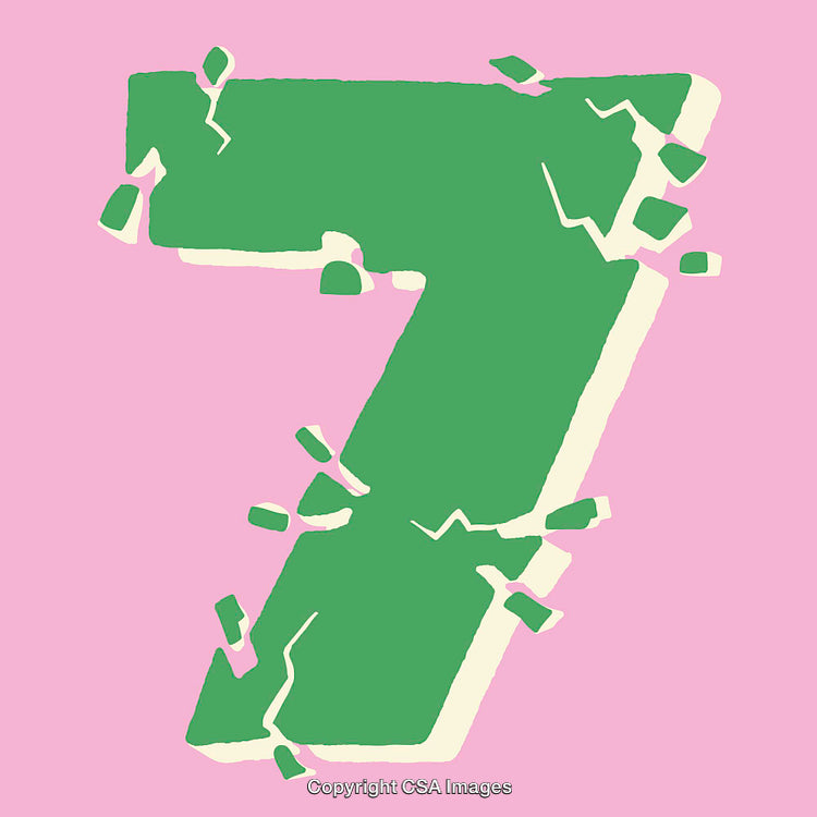 Green Number Seven Drawing With a Fragmented Design on Pink Background