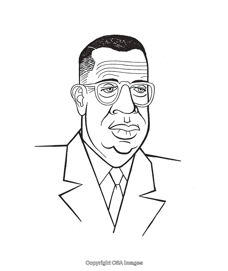 Detailed Black and White Line Drawing of a Distinguished Gentleman in Suit