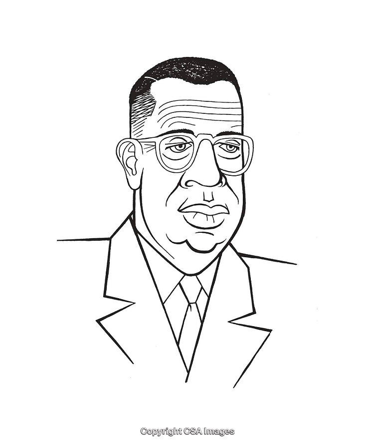 Detailed Black and White Line Drawing of a Distinguished Gentleman in Suit