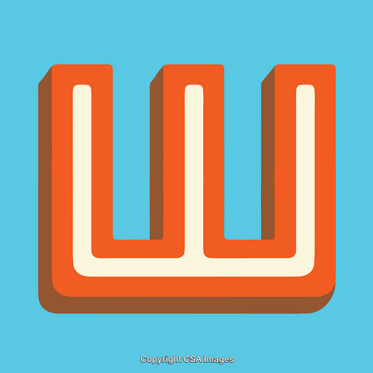 Bold 3D Letter W Design with Vibrant Colors and Retro Style