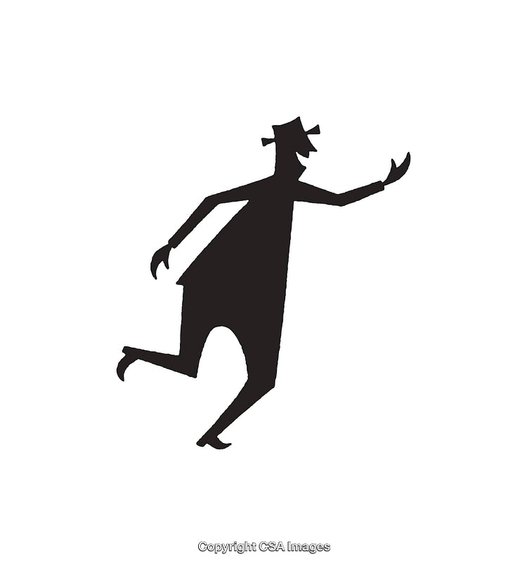 Black Silhouette Illustration of Walking Figure in Abstract Style