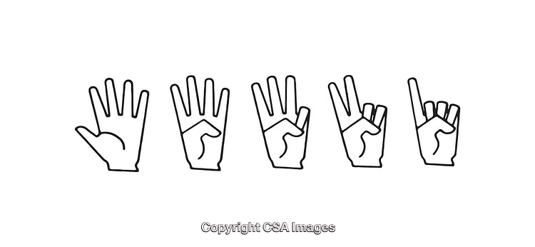 Line Art Illustration of Hand Signs Showing Numbers One to Five