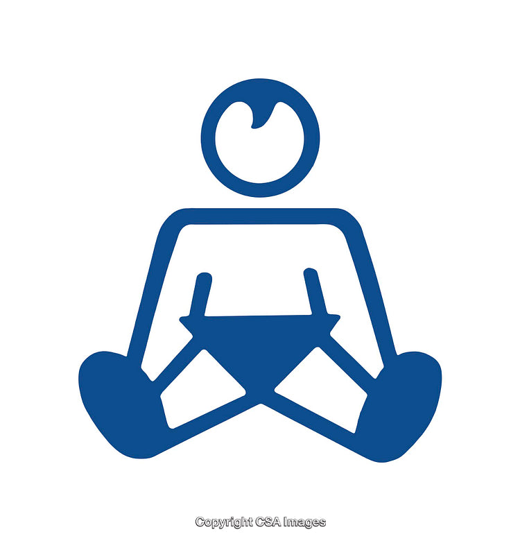 Minimalistic Child Icon in Blue Outline with Sitting Pose