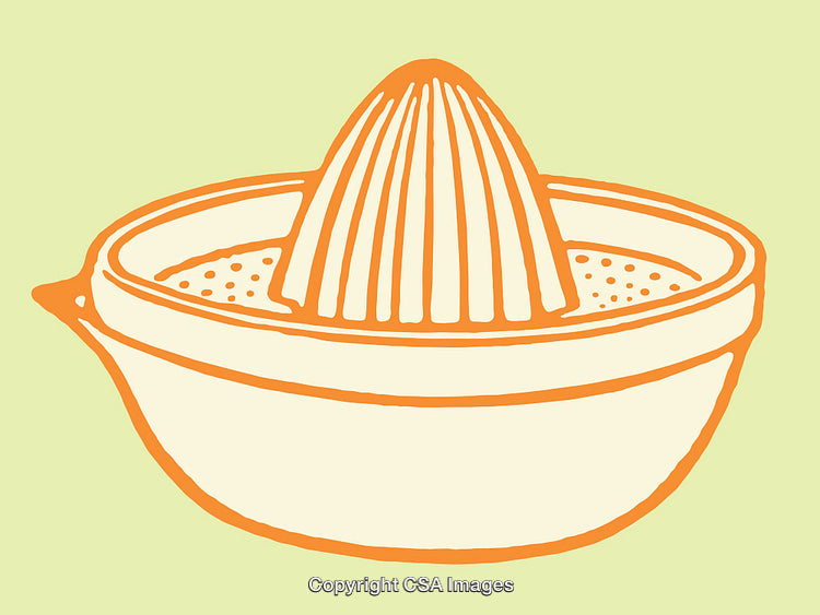 Orange and Beige Citrus Juicer Line Art on Light Green Background