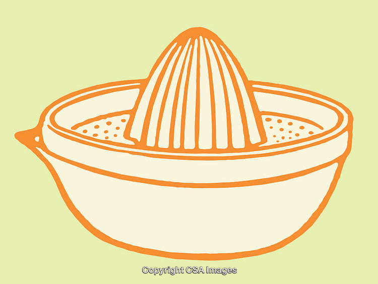 Orange and Beige Citrus Juicer Line Art on Light Green Background