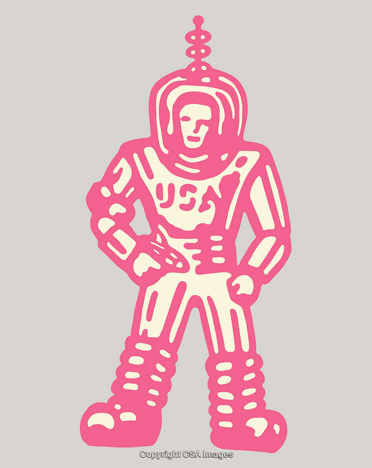 Retro Pink Space Suit Illustration on a Neutral Background