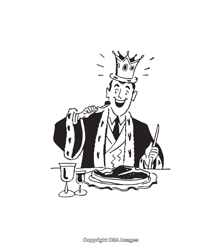 Illustration of a Cheerful King Enjoying a Meal with Royalty Attire